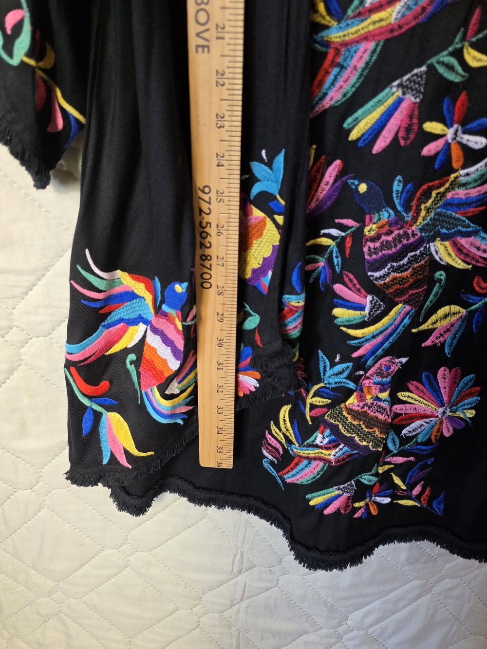 Judith March Kimono Coverup Womens Sz L Black Boho Tassel Embroidered Geometric - Picture 5 of 8